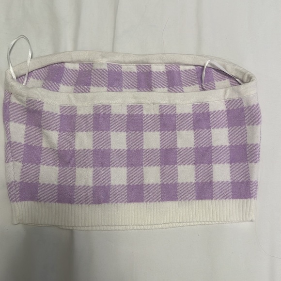 3/$15 Purple gingham bandeau top medium - Picture 2 of 3